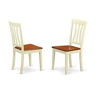 East West Furniture ANC-WHI-W Sillas de comedor antiguas - Sillas de asiento de madera maciza con respaldo de listones, juego de 2, suero de leche y cerezo