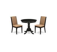 East West Furniture ANLA3-ABK-47 - Juego de muebles de comedor de 3 piezas que contiene una mesa de cocina redonda con pedestal y 2 sillas de comedor Parson de tela de lino de marta ligera, 36 x 36