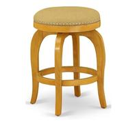 East West Furniture BFS024-416 Bedford - Taburete de altura de mostrador, forma redonda, sillas tapizadas de piel sintética dorada Vegas con respaldo para encimera de cocina, 24 pulgadas de altura,