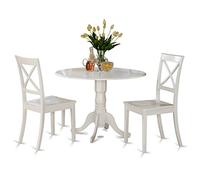 East West Furniture DLBO3-WHI-W - Juego de mesa de comedor de 3 piezas que contiene una mesa de cocina redonda con caída y 2 sillas de comedor, 42 x 42 pulgadas, color blanco lino