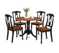 East West Furniture DLKE5-BCH-W - Juego de muebles de comedor de 5 piezas que incluye una mesa de comedor redonda con caída y 4 sillas de asiento de madera, 42 x 42 pulgadas, negro y cerezo