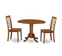 East West Furniture DLML3-SBR-W - Juego de cocina de 3 piezas para espacios pequeños que contiene una mesa redonda con caída y 2 sillas de comedor, 42 x 42 pulgadas, color marrón