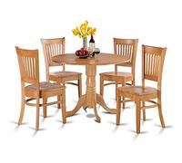 East West Furniture Dlva5-Oak-W - Juego de mesa de comedor de 5 piezas, acabado de roble