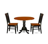 East West Furniture DLWE3-BCH-W Dublin - Juego de cocina de 3 piezas que contiene una mesa redonda con Dropleaf y 2 sillas de comedor, 42 x 42 pulgadas, negro y cerezo