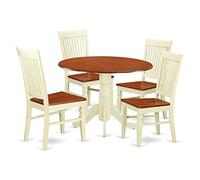 East West Furniture Dublin Juego de comedor de 5 piezas para 4 personas, incluye una mesa redonda con Dropleaf y 4 sillas de comedor, 107,7 x 107,7 cm, suero de leche y cereza