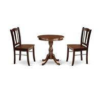 East West Furniture ESDL3-MAH-W - Juego de comedor de 3 piezas para espacios pequeños que contiene una mesa de comedor redonda con pedestal y 2 sillas de comedor, 76 x 76 cm, caoba