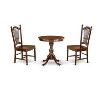 East West Furniture ESDO3-MAH-W - Juego de mesa de comedor de 3 piezas para espacios pequeños que contiene una mesa de comedor redonda con pedestal y 2 sillas de asiento de madera, 76 x 76 cm, caoba