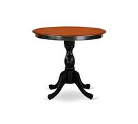 East West Furniture ESKE3-BCH-W - Juego de comedor de 3 piezas para espacios pequeños que contiene una mesa de comedor redonda con pedestal y 2 sillas de comedor de cocina, 76.2 x 76.2 cm, negro y