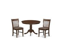 East West Furniture HLNO3-MAH-C - Juego de mesa de comedor moderno de 3 piezas que contiene una mesa redonda de madera con pedestal y 2 sillas de comedor tapizadas de tela de lino, 42 x 42 pulgadas