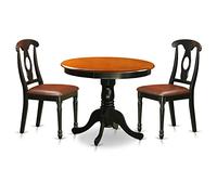 East West Furniture Juego de comedor negro de 3 piezas con 2 sillas de cuero