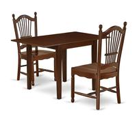 East West Furniture NDDO3-MAH-W - Juego de comedor de 3 piezas que contiene una mesa de comedor rectangular con Dropleaf y 2 sillas de cocina, 76 x 122 cm, caoba