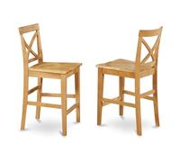 East West Furniture Pbs-Oak-W - Taburete con respaldo en X con asiento de madera, acabado de roble, juego de 2