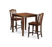 East West Furniture VNCH3-MAH-W - Juego de pub de 3 piezas con altura de mostrador para espacios pequeños, contiene una mesa de comedor cuadrada y 2 sillas de cocina, 36 x 36 pulgadas, caoba