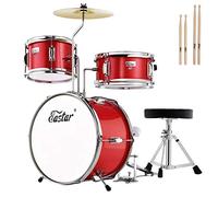 Eastar Drum Set 14 pulgadas para principiantes, 3 piezas Junior Drum Kit con Bass Tom Snare Drum, trono ajustable, platillo, pedal y dos pares de baquetas (rojo metálico)