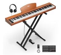 Eastar EP-80 Teclado de Piano de 88 Teclas,Piano Eléctrico de Tamaño Completo con Teclas Sensibles a la Velocidad,Paquete de Piano Digital Portátil para Principiantes con Soporte,Pedal y Atril,Marrón