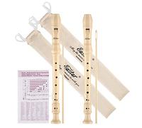 Eastar ERS-22B - Juego de 2 flautas soprano, estilo barroco alemán, instrumento grabador de teclas C para principiantes, ABS, 3 piezas con kit de limpieza, reposamuñecas, bolsa de algodón, tabla de