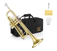 Eastar ETR-390 Trompeta plana estándar B para principiantes intermedios, instrumento de trompeta mejorado avanzado con estuche duro, kit de limpieza, boquilla 7C, guantes, dorado