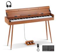 Eastar EUP-100 Piano de Teclado Contrapesado 88 Teclas, Piano Digital para Principiantes,con Funda, Auriculares, Pegatinas Musicales, Tres Pedales, Conexión Inalámbrica, Grabación, MIDI- Madera Retro
