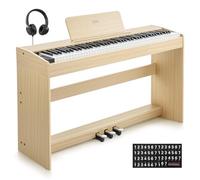 Eastar EUP-110 Piano Digital 88 Teclas Contrapesadas, Piano Eléctrico para Principiantes, con Auriculares, Pegatinas Musicales, Pantalla, 3 Pedales, Conexión Inalámbrica, Grabación - Madera Clara