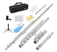 Eastar Flauta C mejorada con agujero cerrado de 16 teclas para estudiantes principiantes, instrumento con kit de limpieza, soporte, funda, guantes, varilla de afinación, tabla de dedos, chapado en