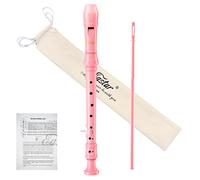 Eastar Flauta de pico soprano para principiantes, niños, instrumento de flauta de pico alemán en do, soporte para el pulgar, bolsa de algodón, tabla de dedos, rosa claro, ERS-21GP.