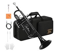 Eastar Juego de trompeta estándar para estudiantes principiantes con estuche duro, kit de limpieza, boquilla 7C y guantes, instrumento de trompeta de latón Bb, negro, ETR-380B