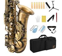 Eastar Kit completo de saxofón alto con acabado antiguo, bronce, vintage, para estudiantes, principiantes, con funda de transporte, correas de boquilla, soporte de lengüetas, cepillo de limpieza de