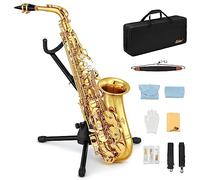 Eastar Saxofón Alto para Estudiantes, Mi bemol, Acabado Dorado, Saxofón Alto para Principiantes, Juego Completo con Estuche, Correa para Boquilla, Soporte para Caña, AS-II