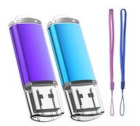 EASTBULL - Memoria USB 2.0 Flash Drive Almacenamiento Disco Memoria Stick con Cordes, Conjunto de Dos, Azul/Púrpura