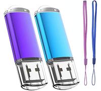 EASTBULL - Memoria USB 2.0 Flash Drive Almacenamiento Disco Memoria Stick con Cordes, Conjunto de Dos, Azul/Púrpura