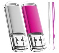 EASTBULL - Memoria USB 2.0 Flash Drive Almacenamiento Disco Memoria Stick con Cordes, Conjunto de dos, Rosa/Blanco