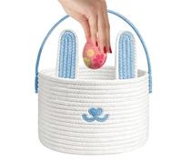 Easter Basket - 9.06x6.3 In Rabbit Bucket Tote Cotton Rope Hand Knitted Bunny Ears Candy Holder Kids Party Gift Storage Bag Portable Foldable Organizer | Cute Holiday Basket For Egg Hunt Party Use