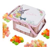 Easter Basket - Metal Basket With Lid | Candy Holder With Handle | Small Storage Box For Party Favors Chocolates Holiday Stocking Stuffers Treat Date Indoors Outdoors Egg Hunt Picnic Decorations