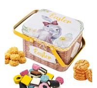 Easter Basket - Metal Basket With Lid | Candy Holder With Handle | Small Storage Box For Party Favors Chocolates Holiday Stocking Stuffers Treat Date Indoors Outdoors Egg Hunt Picnic Decorations