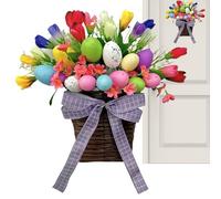 Easter Baskets For Front Door - Flower Artificial Egg Spring Home Decor, High-Density Woven Build, Integrated Suspension-Support Structural System, Floral Hardware, High-Utility Accent