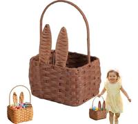 Easter Baskets for Kids, Washable Woven Bunny Basket with Wire Frame for Shape Retention, Soft Mini Wicker Picnic Tote for Boys Girls Egg Hunt & Storage (Brown)
