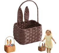 Easter Baskets for Kids, Washable Woven Bunny Basket with Wire Frame for Shape Retention, Soft Mini Wicker Picnic Tote for Boys Girls Egg Hunt & Storage (Coffe)