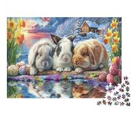 Easter Bunnies 1000 Piece Challenging Adult Jigsaws Bunnies & Puppy Cozy Scene Recycled Paper | Great Gift for Families 38x26cm/1000pcs