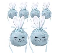 Easter Bunny Bags - Reusable 6 Piece Drawstring Treat Storage, 4.7x3.9 Inch Small Velvet Pouches with Festive Party Favor Appeal, Ideal for Home School Birthday Snacks