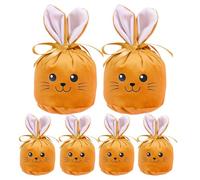 Easter Bunny Bags - Reusable 6 Piece Drawstring Treat Storage, 4.7x3.9 Inch Small Velvet Pouches with Festive Party Favor Appeal, Ideal for Home School Birthday Snacks