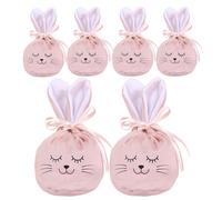 Easter Bunny Bags - Reusable 6 Piece Drawstring Treat Storage, 4.7x3.9 Inch Small Velvet Pouches with Festive Party Favor Appeal, Ideal for Home School Birthday Snacks