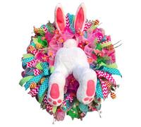 Easter Bunny Butt Garland | 55x40 Cm, PVC + Cloth, Multicolor | Plush Bottom with Ears, Flower Accent | Spring Door Wreath, Fireplace Mantel, Wall Hanging Decor For Home