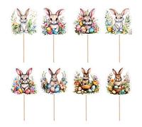 Easter Bunny Cupcake Toppers, Cute Colorful Rabbit Picks, 8 Styles Food Cake Decorations for Easter Party, Shower Party Supplies in Baking Accessories, Holiday Dessert Decor 1.97x1.93 Inches