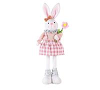 Easter Bunny Decoration | Soft Fabric Tall Standing Bunny 41-55 cm | Plush Gnome With Extendable Legs | Hand-Held Carrots Or Flowers | Holiday Home, Party, And Kids Room Decor | Spring Celebration