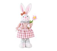 Easter Bunny Decorations, Stuffed Rabbit with Retractable Legs, Handmade Farmhouse Doll (16.1-21.6in), Holds Flowers and Carrot for Festive Holiday Decor