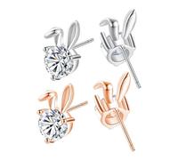 Easter Bunny Earrings, Sterling Silver Bunny Jewelry, Sparkling Drop Design, Holiday Decorations, Perfect for Date, Outing, Meeting, and Special Occasions, (Alloy)