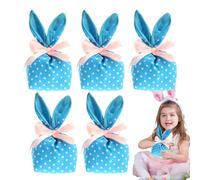 Easter Bunny Favor Bags, Bunny Ears Candy Goodie Bags, 7.87x3.54 Inches, 5X Gift Pouches with Bow for Easter Party Favors, Cookie, Snack, Toy, Jewelry Packaging