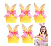 Easter Bunny Favor Bags, Bunny Ears Candy Goodie Bags, 7.87x3.54 Inches, 5X Gift Pouches with Bow for Easter Party Favors, Cookie, Snack, Toy, Jewelry Packaging
