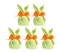 Easter Bunny Favor Bags, Bunny Ears Candy Goodie Bags, 7.87x3.54 Inches, 5X Gift Pouches with Bow for Easter Party Favors, Cookie, Snack, Toy, Jewelry Packaging