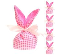 Easter Bunny Favor Bags, Bunny Ears Candy Goodie Bags, 7.87x3.54 Inches, 5X Gift Pouches with Bow for Easter Party Favors, Cookie, Snack, Toy, Jewelry Packaging